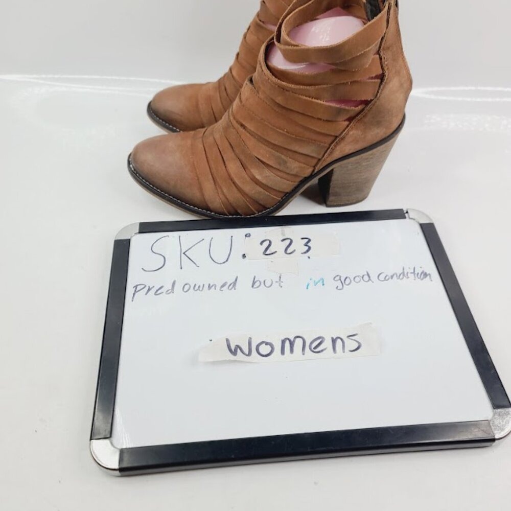Free People Brown Leather Strappy Ankle Boots Womens Size‎ 7 - Picture 7 of 7